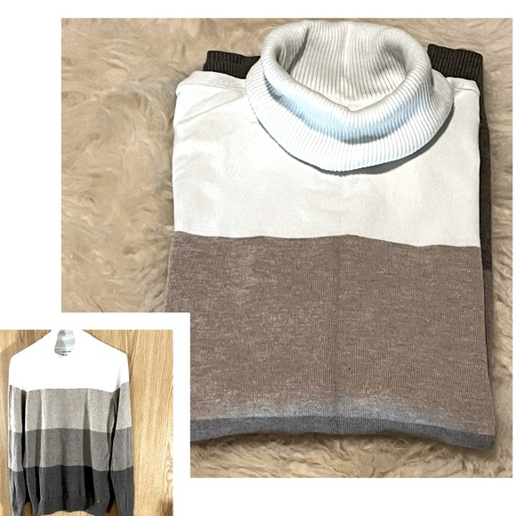 Calvin Klein Turtleneck Striped Pullover Career Sweater - Picture 1 of 6